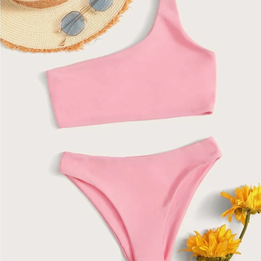 SHEIN Pink One Shoulder Bikini Set Summer Beach
